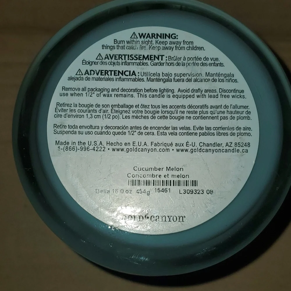 CUCUMBER MELON Medium/16 oz two wick‎ Bella jar Gold Canyon candle